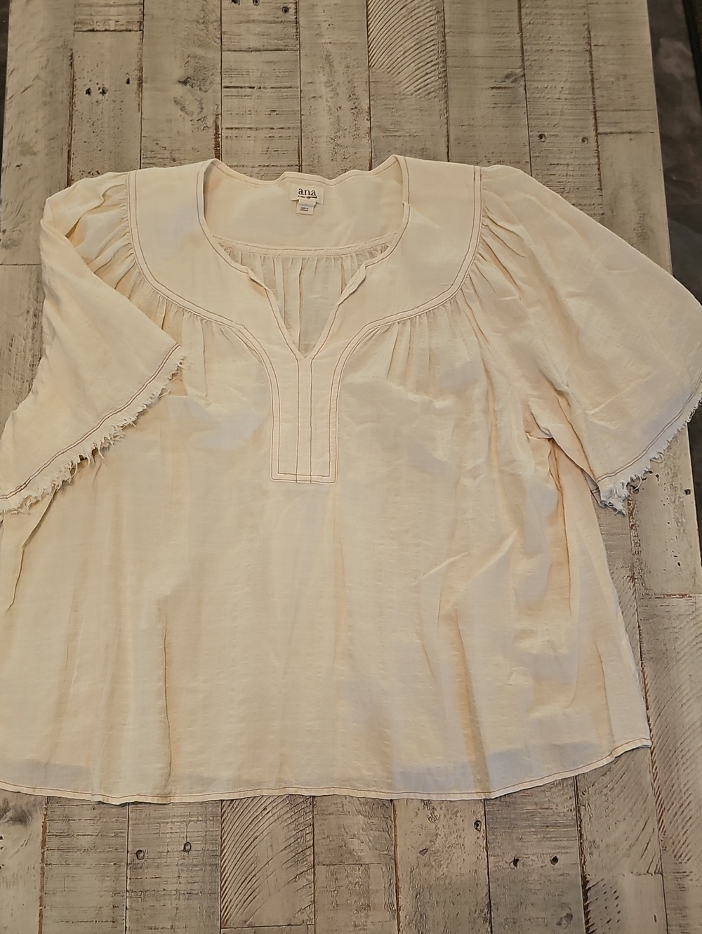 a.n.a Cream Boho Peasant Top with Frayed Short Sleeves
